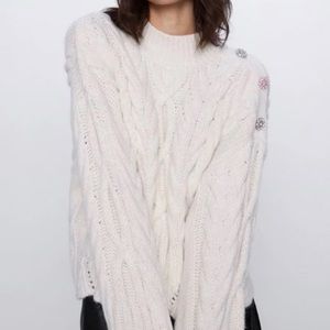 ZARA Cable Knit Sweater with Rhinestones